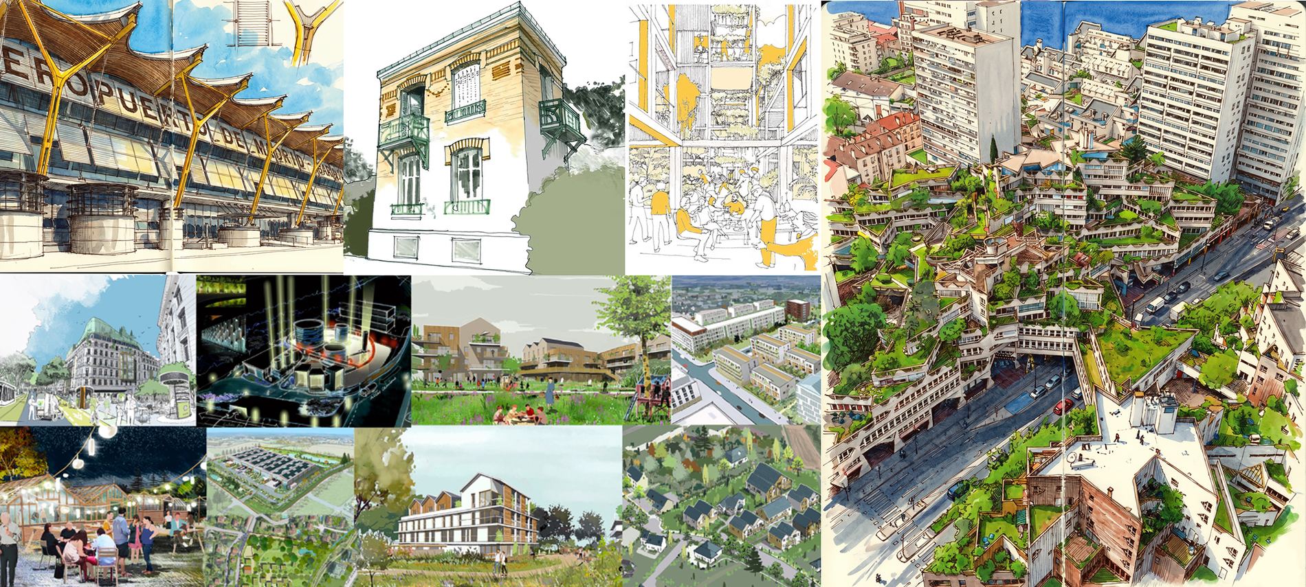 Planche d'ensemble — architecture, urbanisme & paysagisme dessinés à la main, OXXO Studio