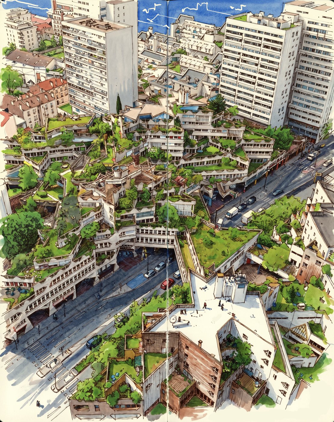 Illustration d'architecture à main levée — OXXO Studio