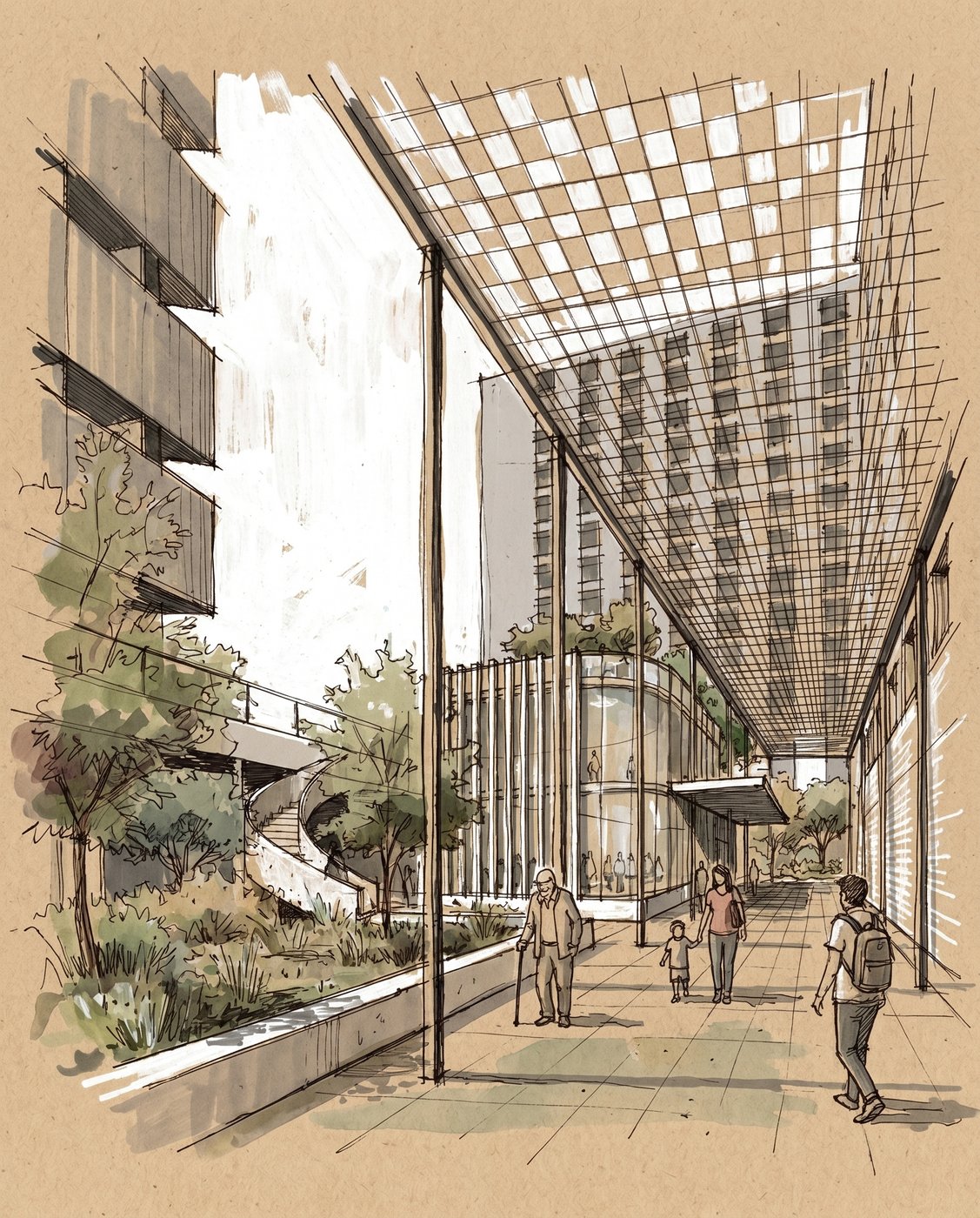 Illustration d'architecture à main levée — OXXO Studio