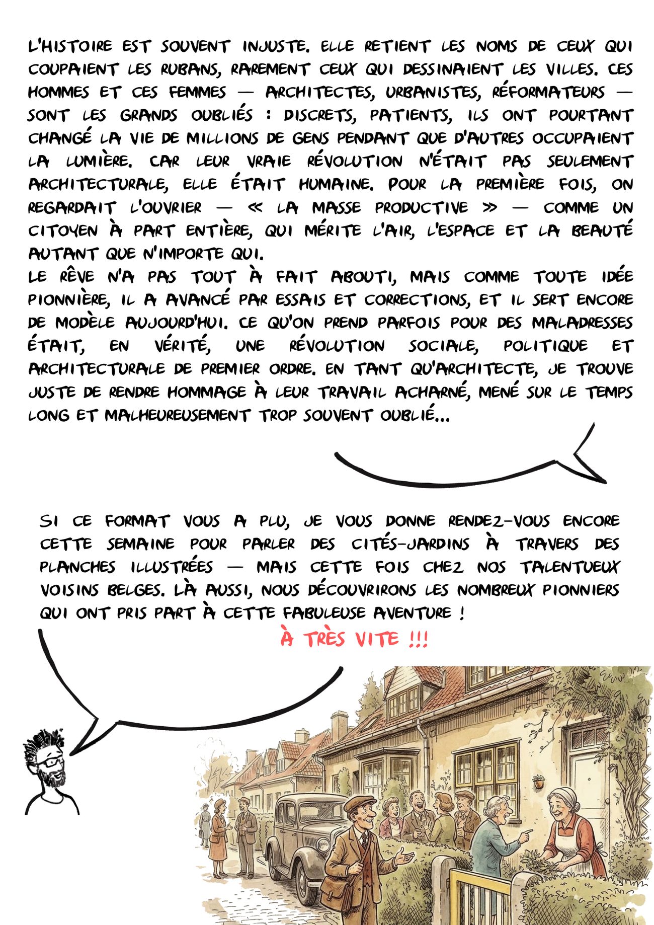 Planche illustrée : hommage aux pionniers des cités-jardins — OXXO Studio