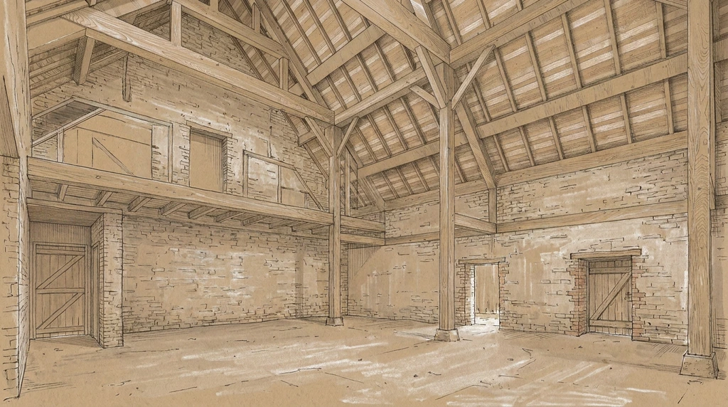 L'intérieur de la grange, vide