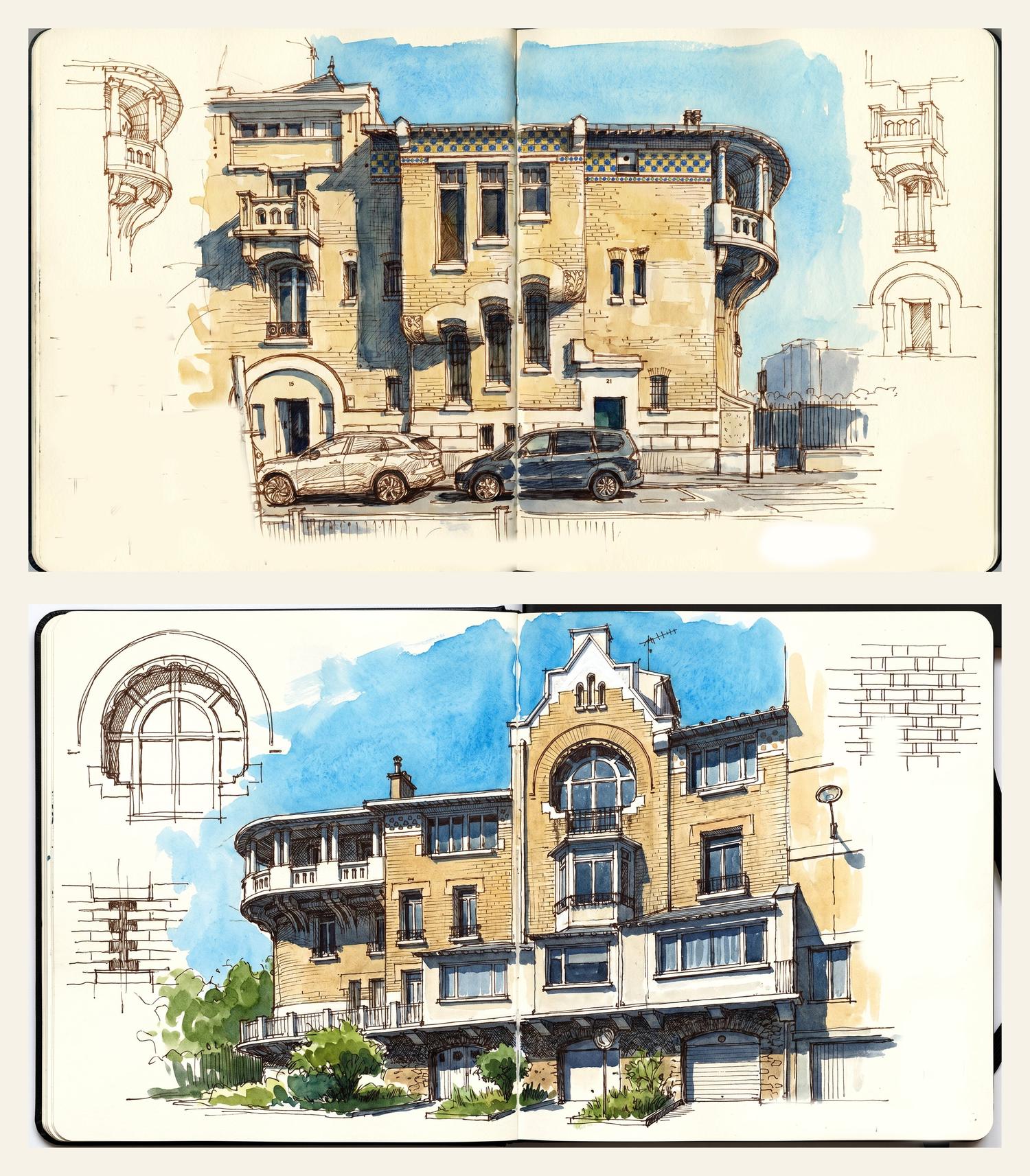 Croquis des deux façades de l'Hôtel Nozal — OXXO Studio